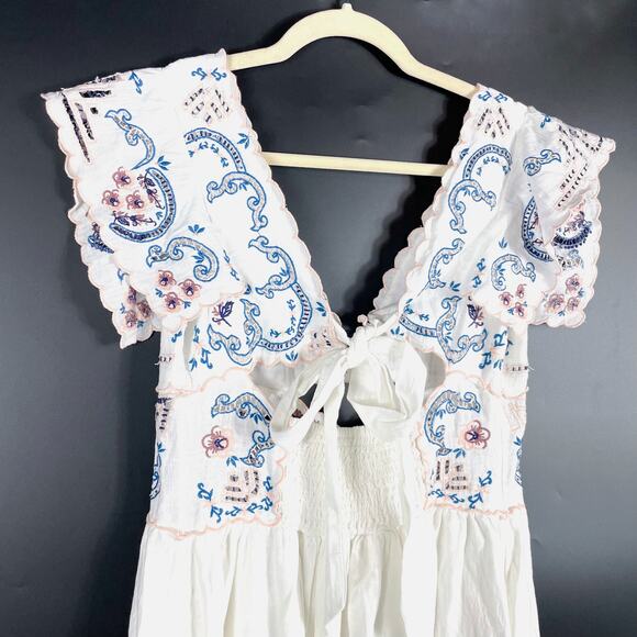 Free People Rambling Roads Mini Dress White Embroidered Floral‎ Cutout Sz S - Picture 8 of 13